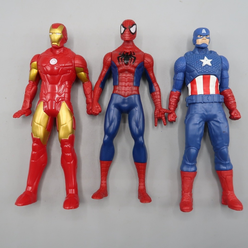 Marvel Action Figure Lot of 3 Spiderman Ironman Captain America 6 inch tall